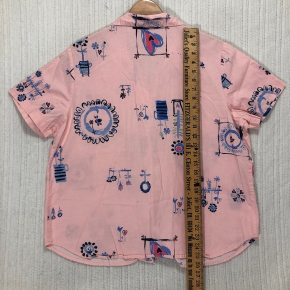 TY Wear Pink Cotton Short Sleeve Button Up Shirt XL Whimsical Print - Picture 6 of 7